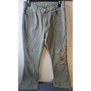 Shy Ger‎ Y2K Dragon Embroidered Jeans Women's XL Green Denim Straight Leg